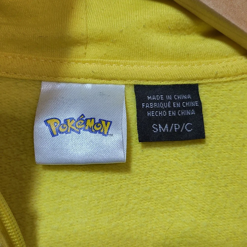 Pokemon Pikachu‎ Kids Yellow Full Zip Hoodie 3D Ears Poke Ball Zipper Small SM